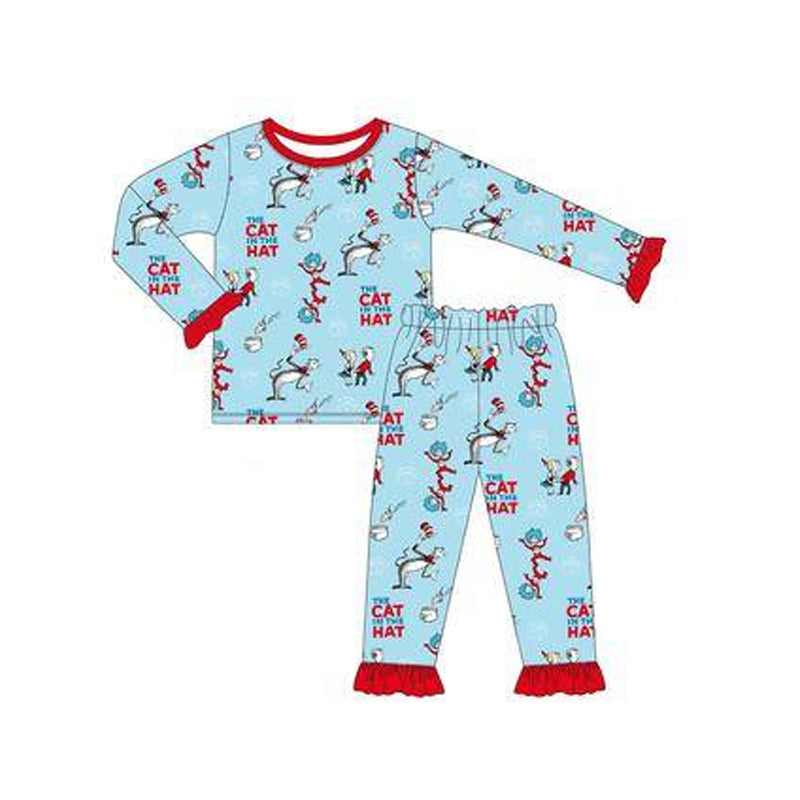 Red long sleeves cat hat kids girls pajamas