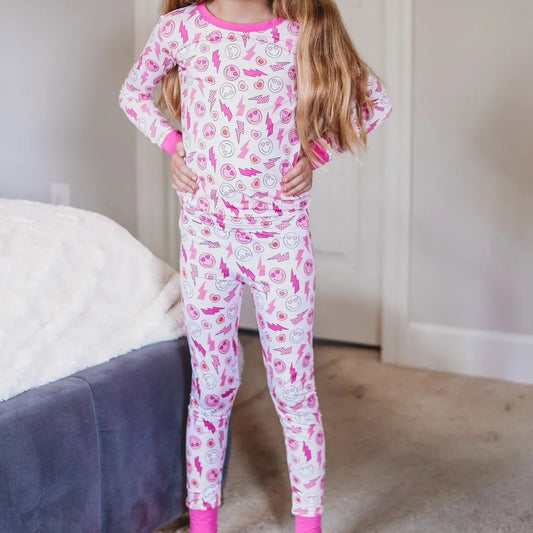 Pink smile thunder heart kids girls valentine's pajamas