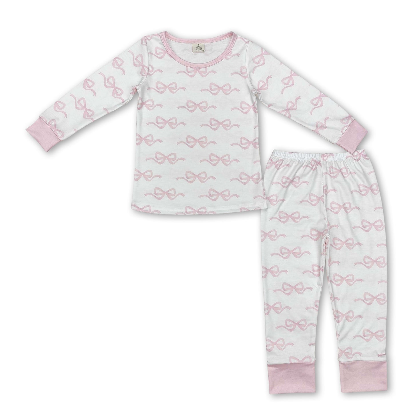 Long sleeves pink bow baby girls pajamas