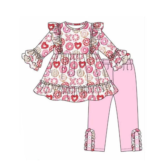 Heart donut tunic pink leggings girls valentine's day outfits