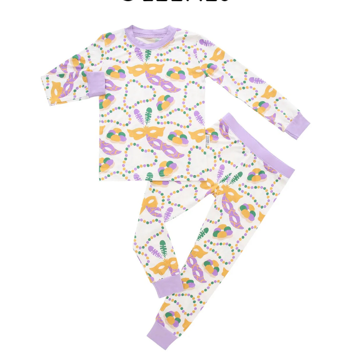 Lavender long sleeves baby kids Mardi Gras pajamas