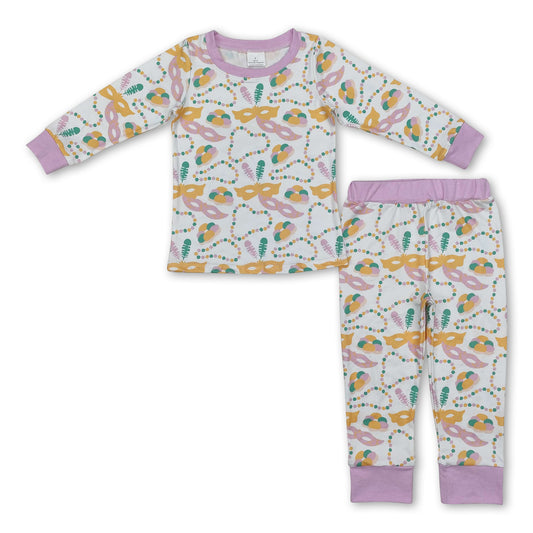 Lavender long sleeves baby kids Mardi Gras pajamas