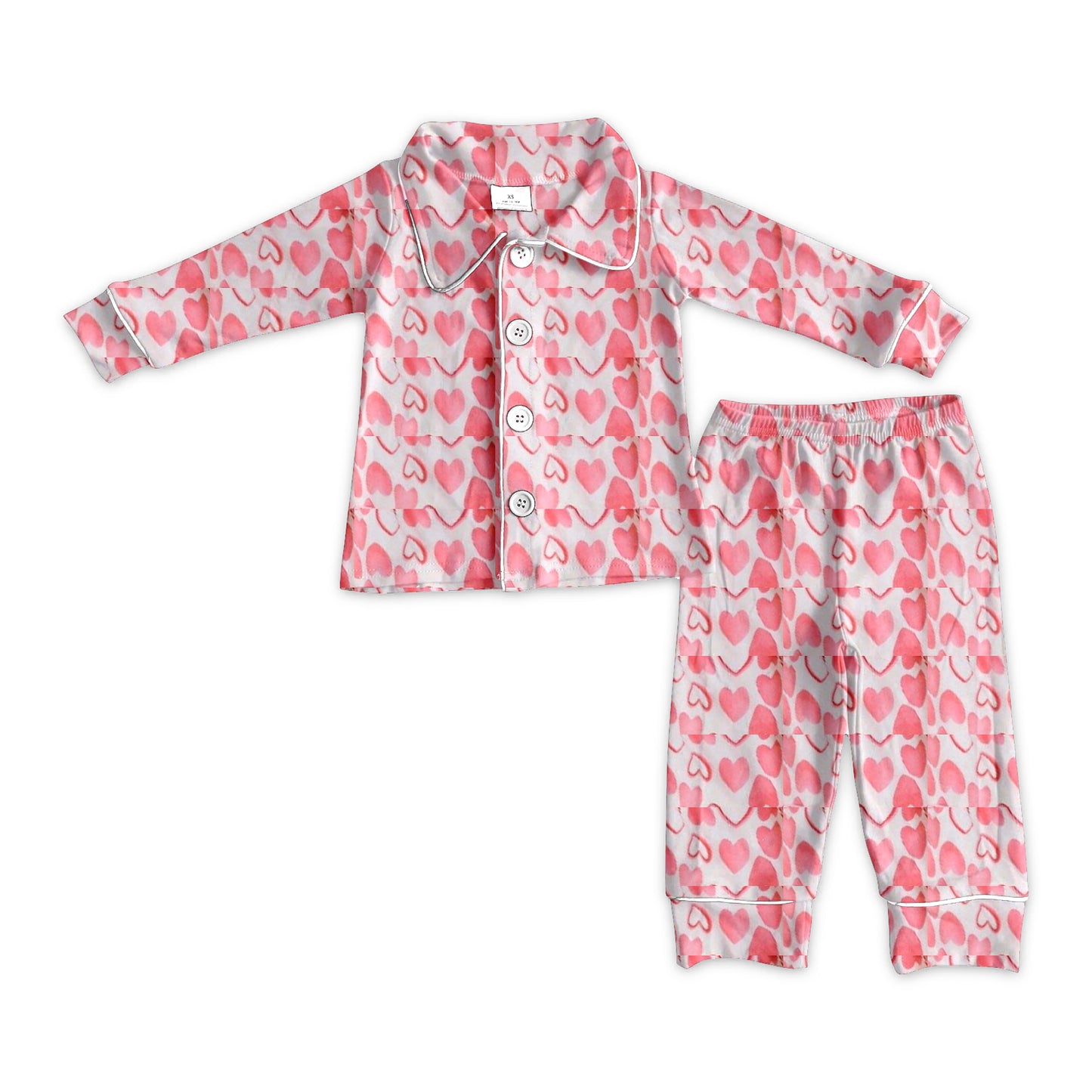 Pink heart girls valentine's day button down pajamas