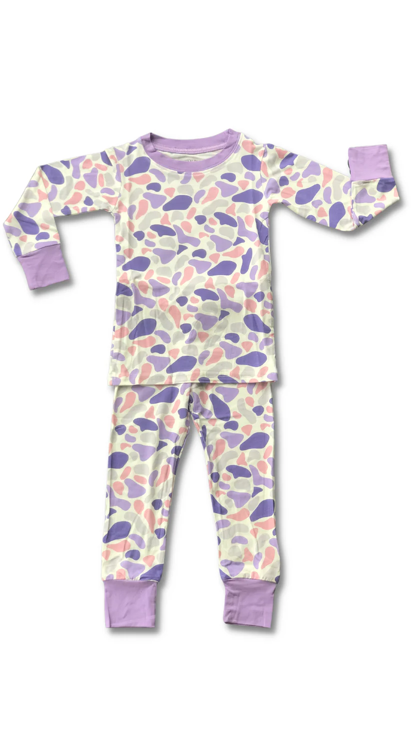 Lavender long sleeves camo kids girls pajamas