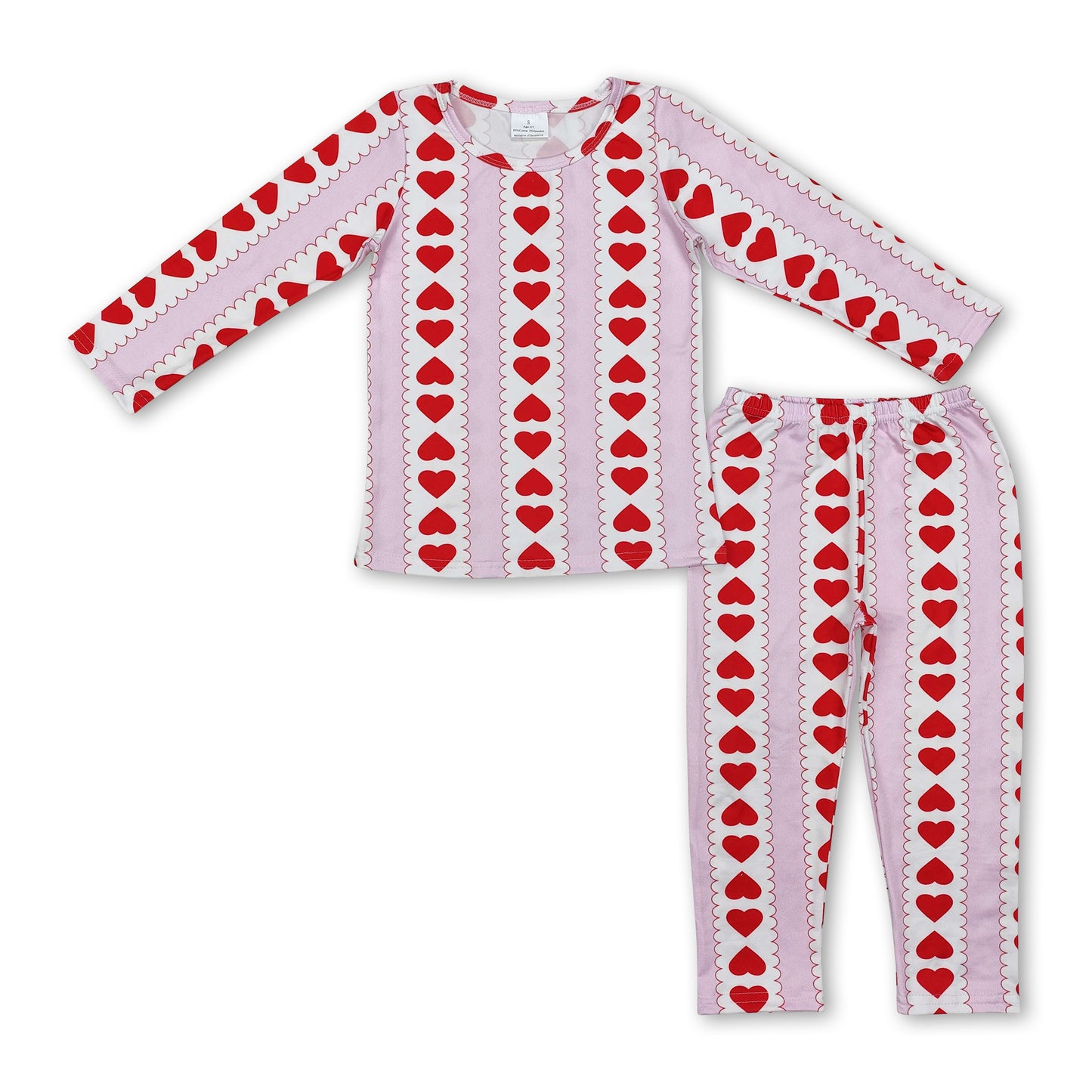 White pink stripe heart kids girls valentine's day pajamas