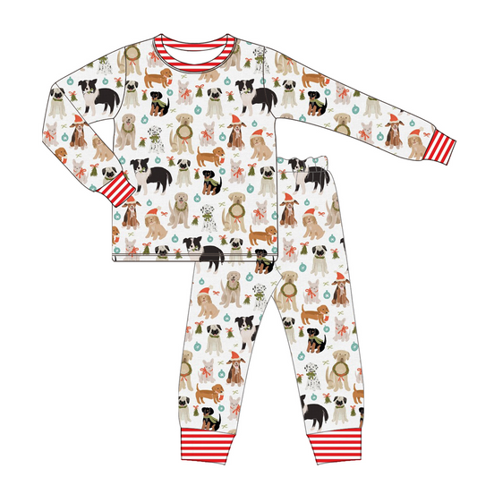 Red stripe Christmas hat dogs baby kids pajamas