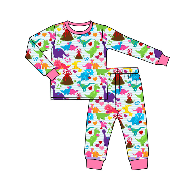 Pink dinosaur heart kids girls valentine's pajamas