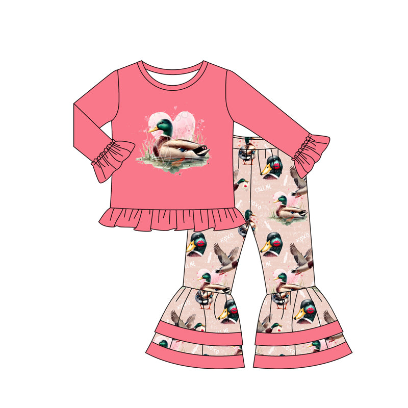 Duck heart top ruffle pants kids girls valentine's outfits