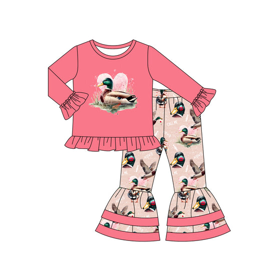 Duck heart top ruffle pants kids girls valentine's outfits