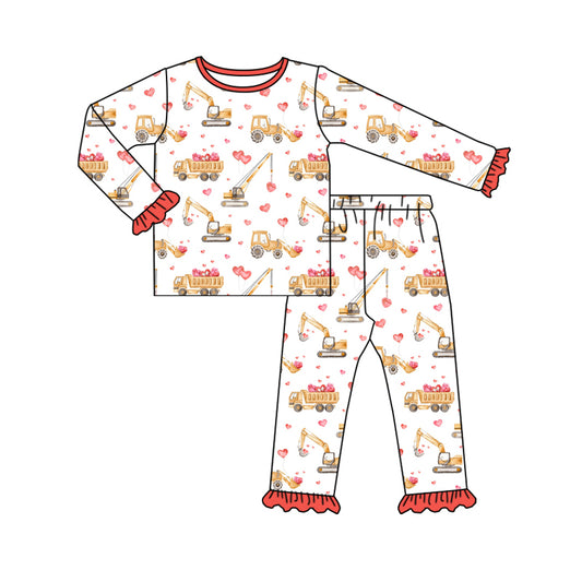 Red heart constructions kids girls valentine's pajamas