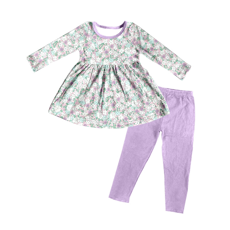 Lavender floral tunic cotton leggings girls clothing