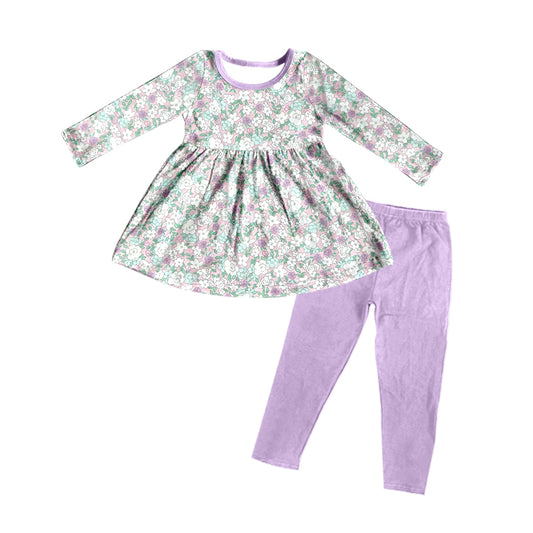 Lavender floral tunic cotton leggings girls clothing