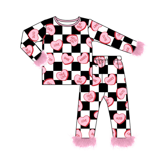 Pink fur lover babe heart plaid girls valentine's pajamas