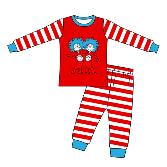 Red stripe long sleeves cat hat baby kids pajamas