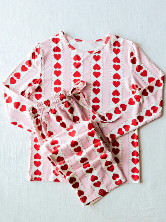 Pink heart long sleeves adult women valentine's pajamas