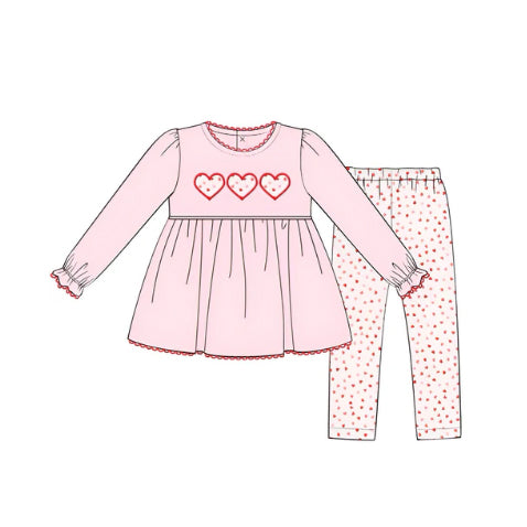 Pink long sleeves heart tunic leggings girls valentine's clothes