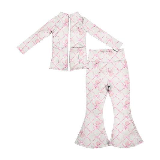 Long sleeves pink bow floral top pants girls yoga clothing