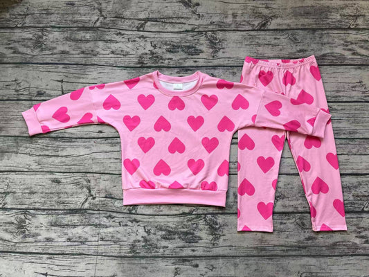 Pink heart top leggings kids girls valentine's clothes