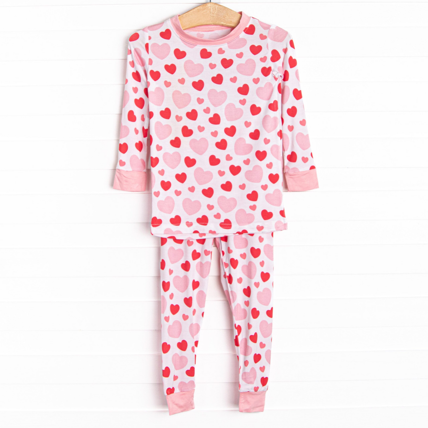 Long sleeves red pink heart kids girls Valentine's pajamas