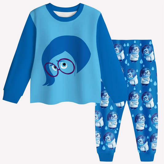 Long sleeves blue baby kids pajamas