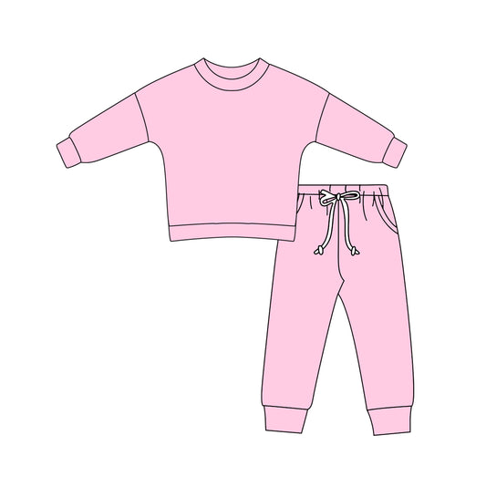 Long sleeves pink cotton top pockets pants girls clothes