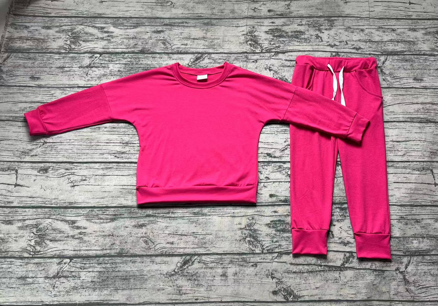 Long sleeves dark pink cotton top pockets pants girls clothes