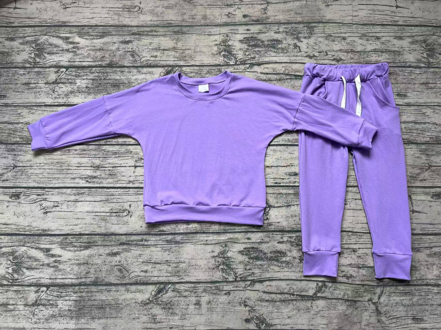 Long sleeves lavender cotton top pockets pants girls clothes