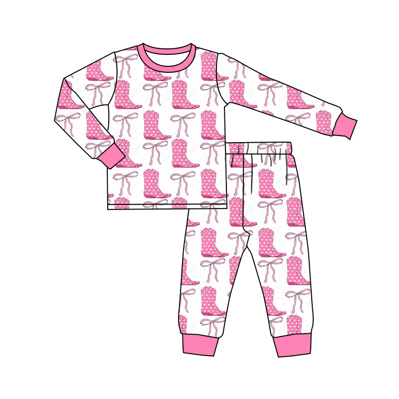 Pink heart boots bow western girls valentine's pajamas