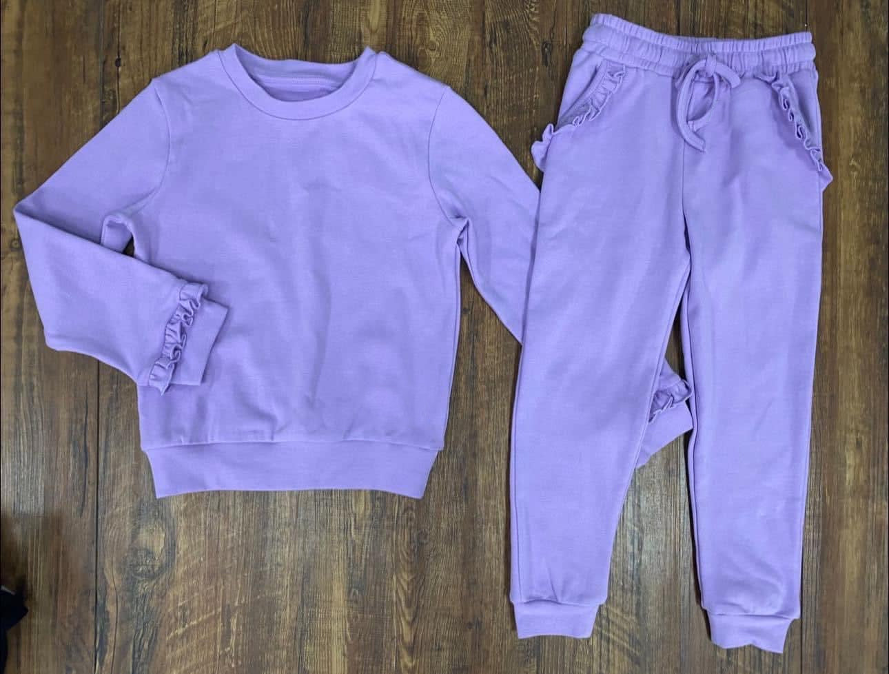 Long sleeves lavender ruffle top pants kids girls clothes