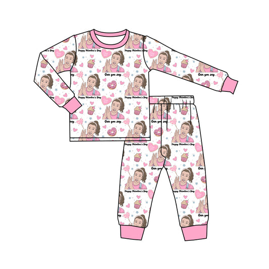 Pink heart donut lollipop teacher girls valentine's pajamas