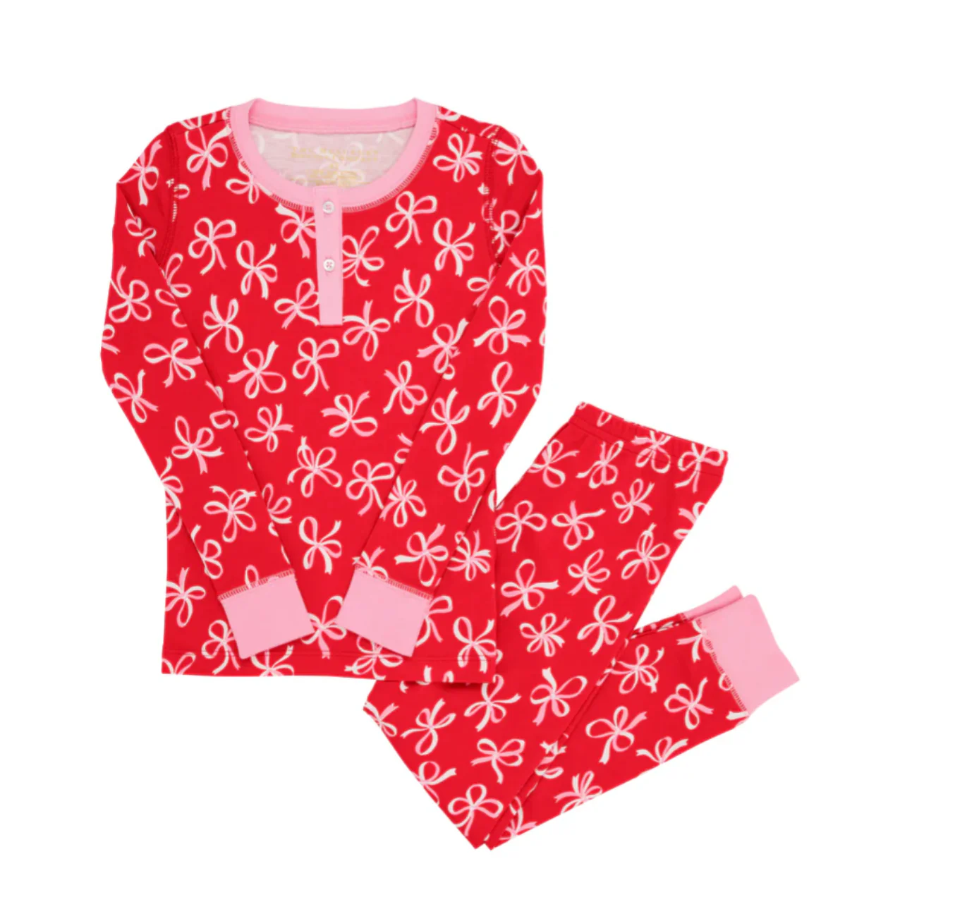 Long sleeves red bow kids girls pajamas