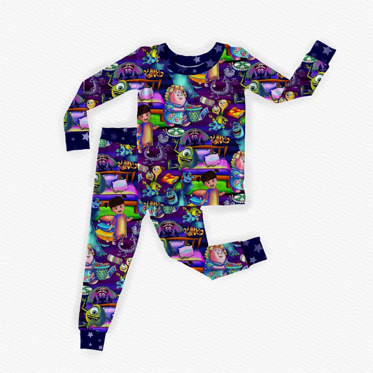 Purple long sleeves monster kids girls pajamas