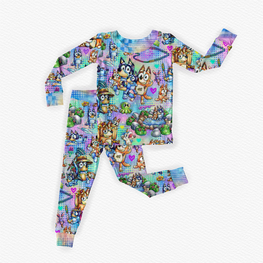 Colorful long sleeves dog kids girls pajamas