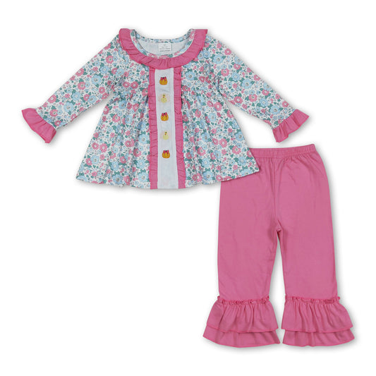 Pink floral pumpkin turkey tunic pants girls fall clothes