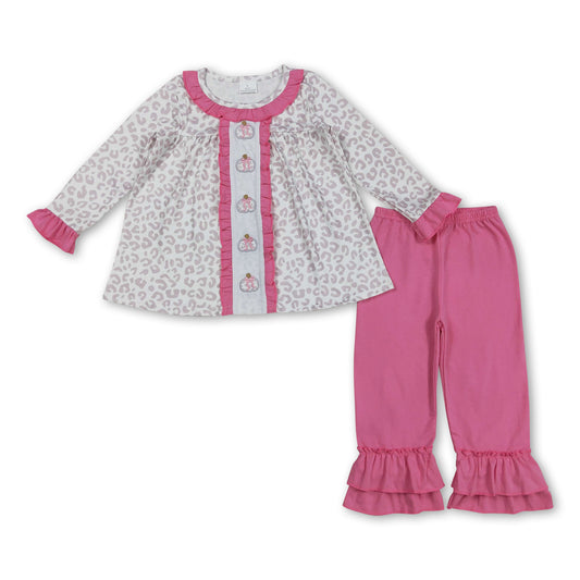 Long sleeves leopard pumpkin tunic pants girls fall clothes