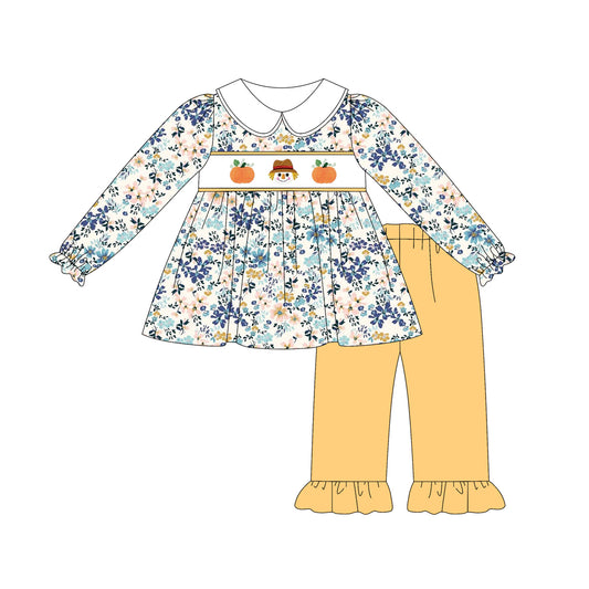 Floral pumpkin scarecrow tunic leggings girls fall clothes