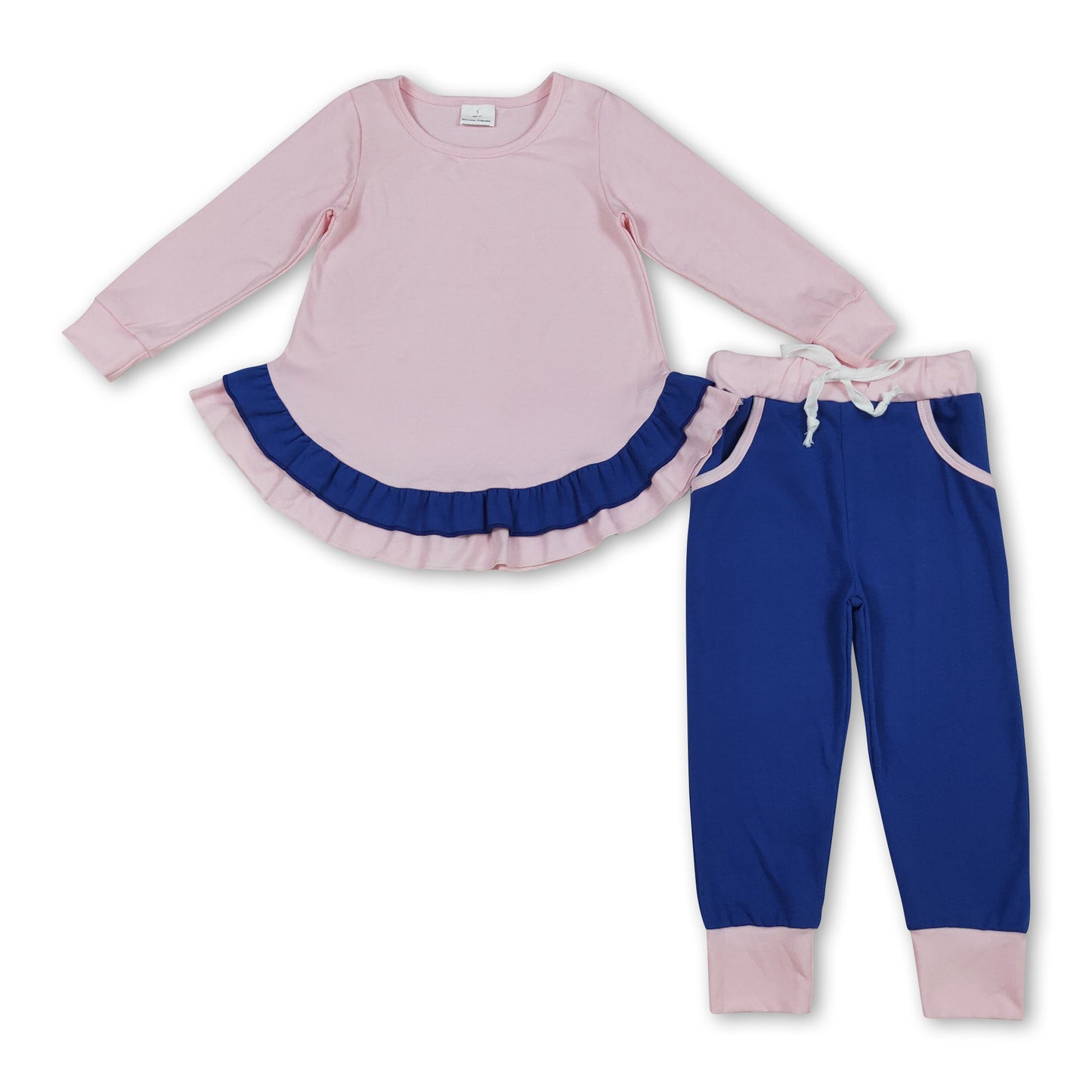 Long sleeves pink ruffle top pants kids girls clothing
