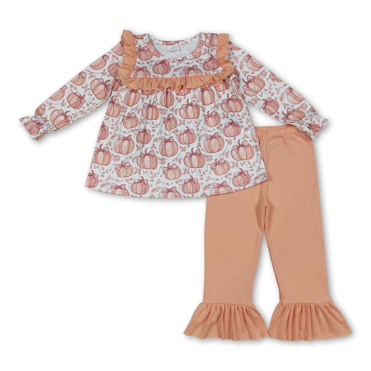 Ruffle pumpkin bow tunic pants girls fall clothing set