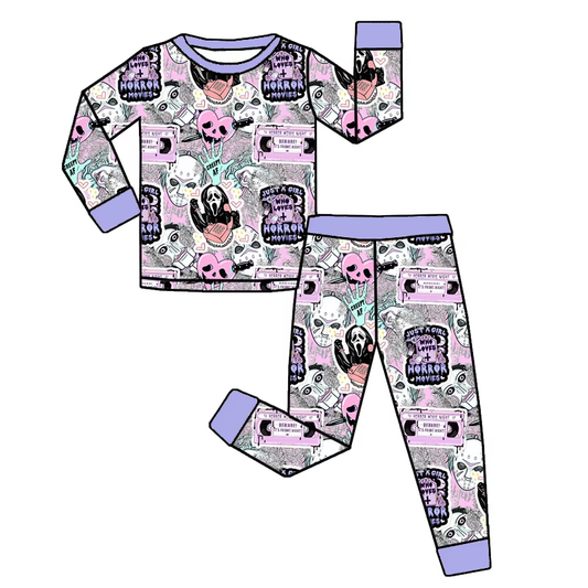 Long sleeves lavender scream heart girls Halloween pajamas