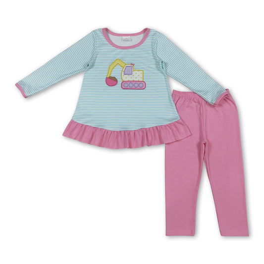 Long sleeves stripe constructions top leggings girls clothes