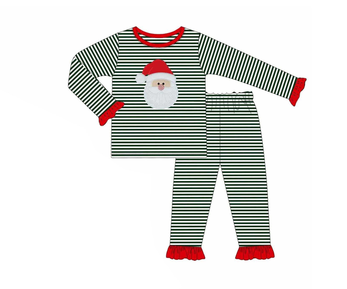 Red ruffle stripe santa top pants girls Christmas pajamas