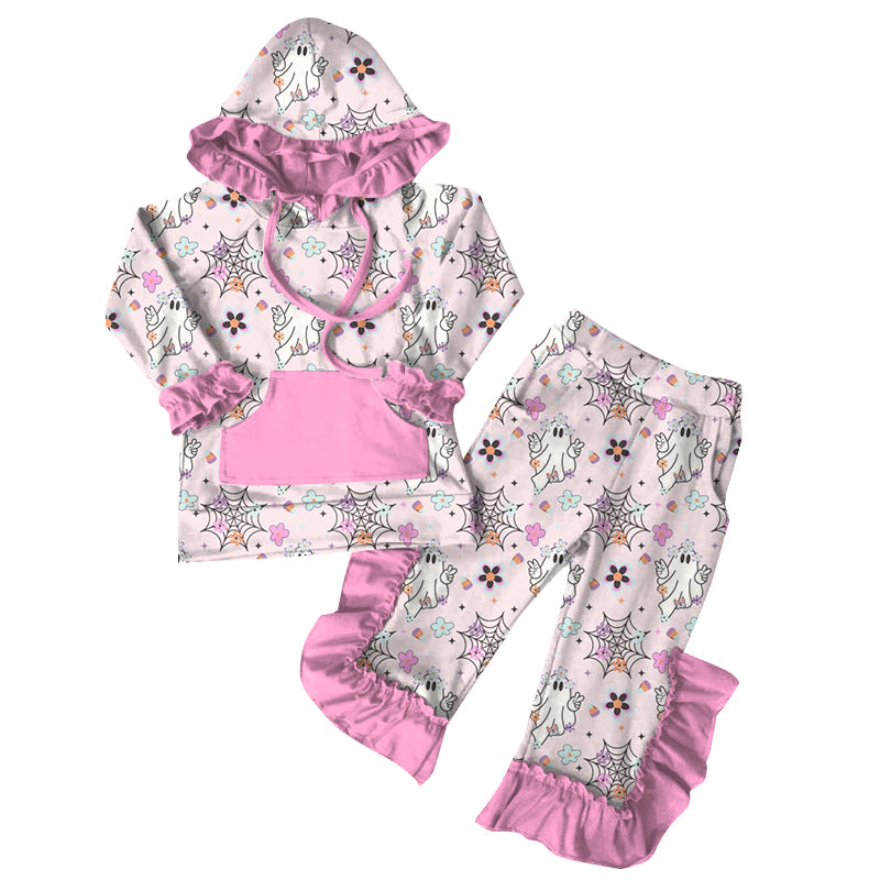 Ghost floral pocket hoodie ruffle pants girls Halloween clothes