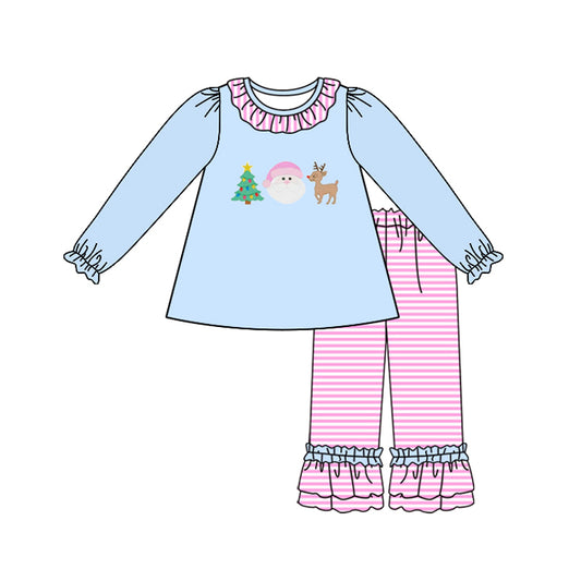 Christmas tree santa deer top pants girls clothing set