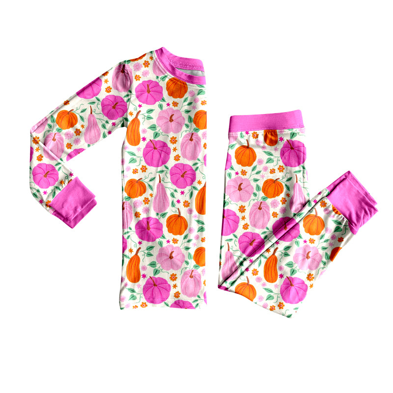 Hot pink long sleeves pumpkin baby girls fall pajamas