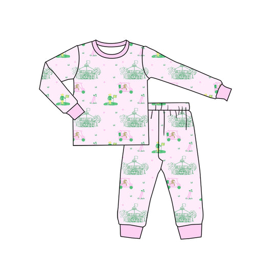 Pink long sleeves golf baby girls pajamas