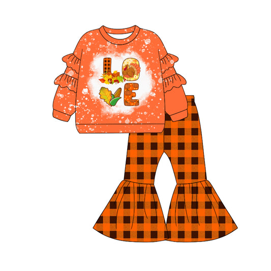 Love turkey corn top plaid pants girls Thanksgiving outfits