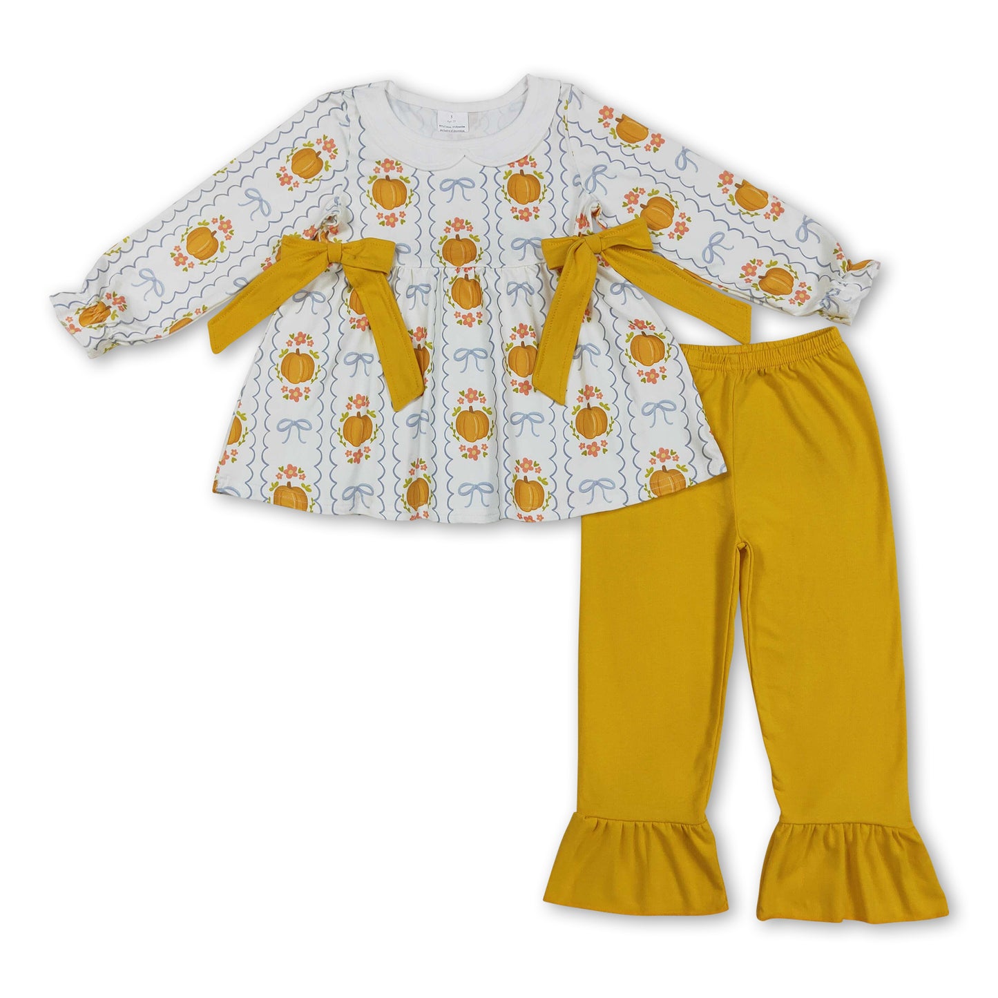 Long sleeves pumpkin bow floral tunic pants girls fall clothes