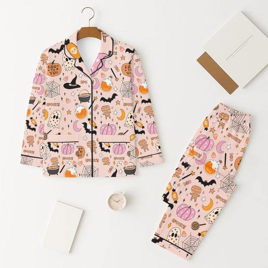 Ghost pumpkin bat kids girls Halloween button down pajamas