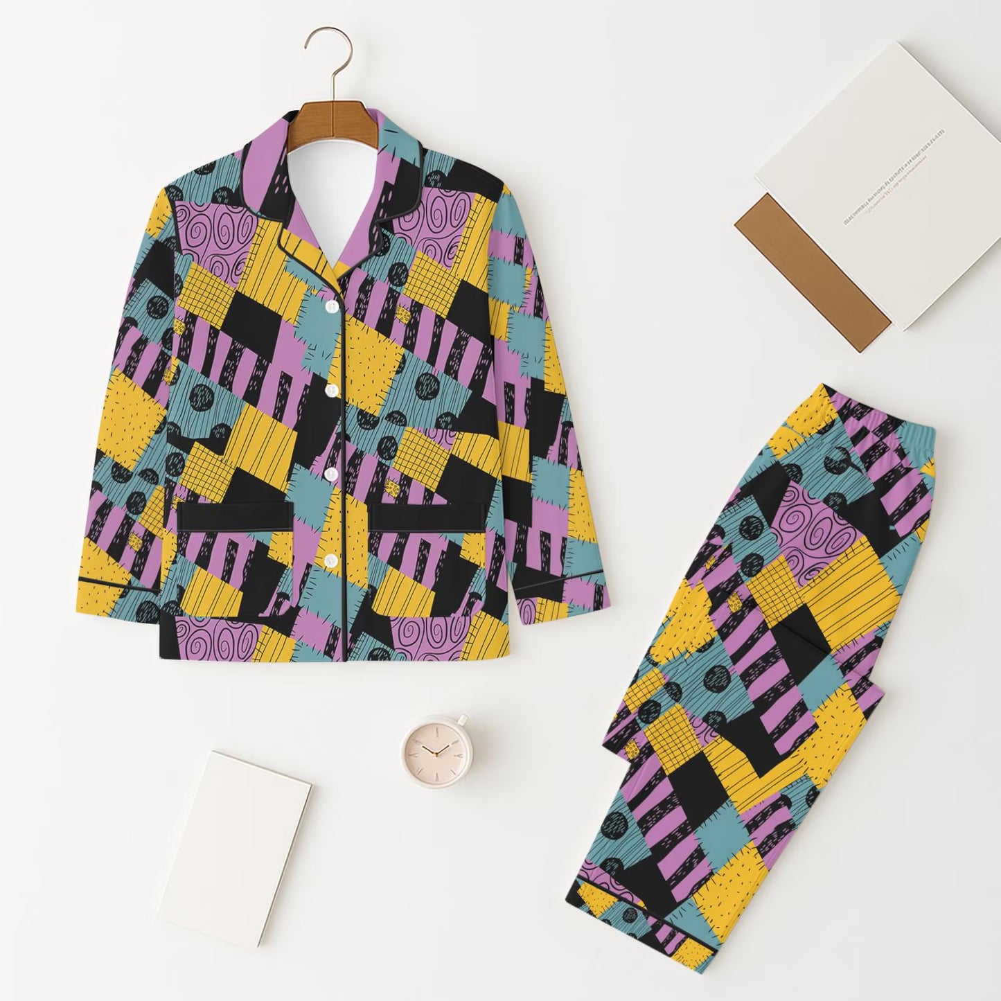 Lavender patchwork kids girls Halloween button down pajamas