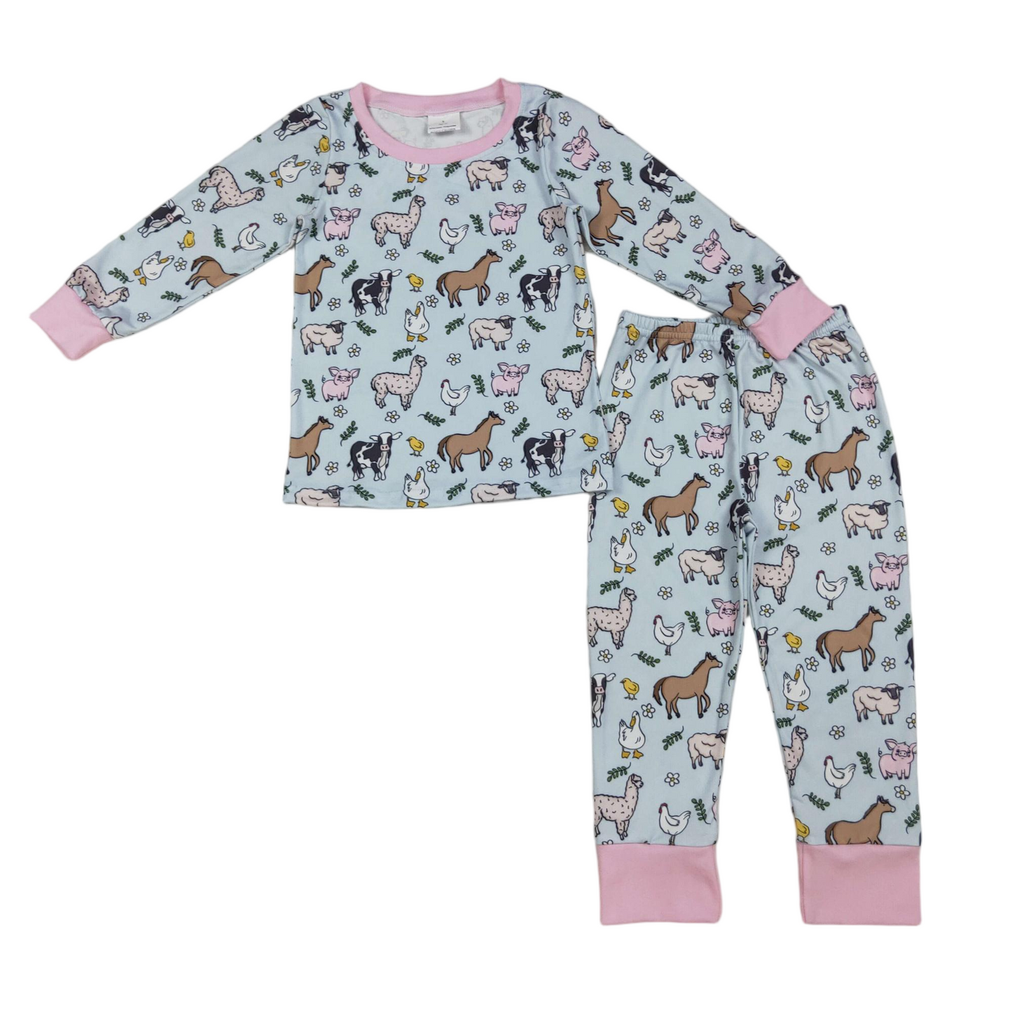 Pink long sleeves pig horse sheep kids girls pajamas